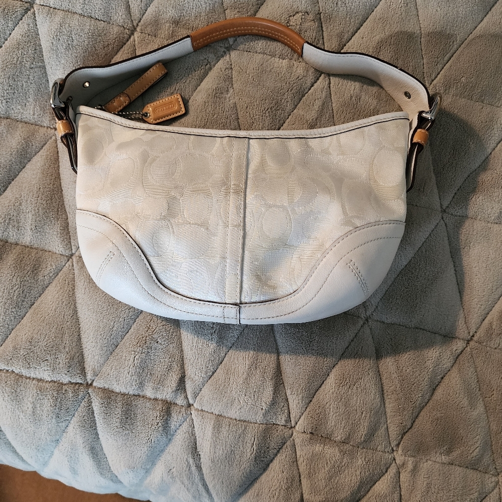 Coach White on White Optic Signature Small Hobo Shoulder Bag